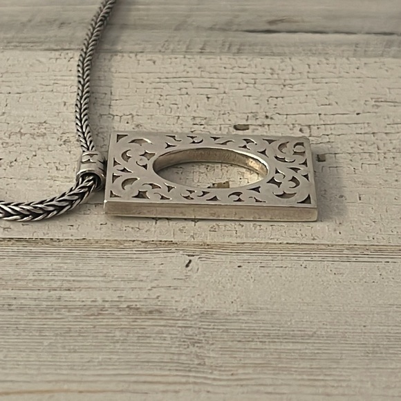 Lois Hill Sterling Silver Scroll Frame Pendant Necklace Wheat Chain 925 - Picture 9 of 11